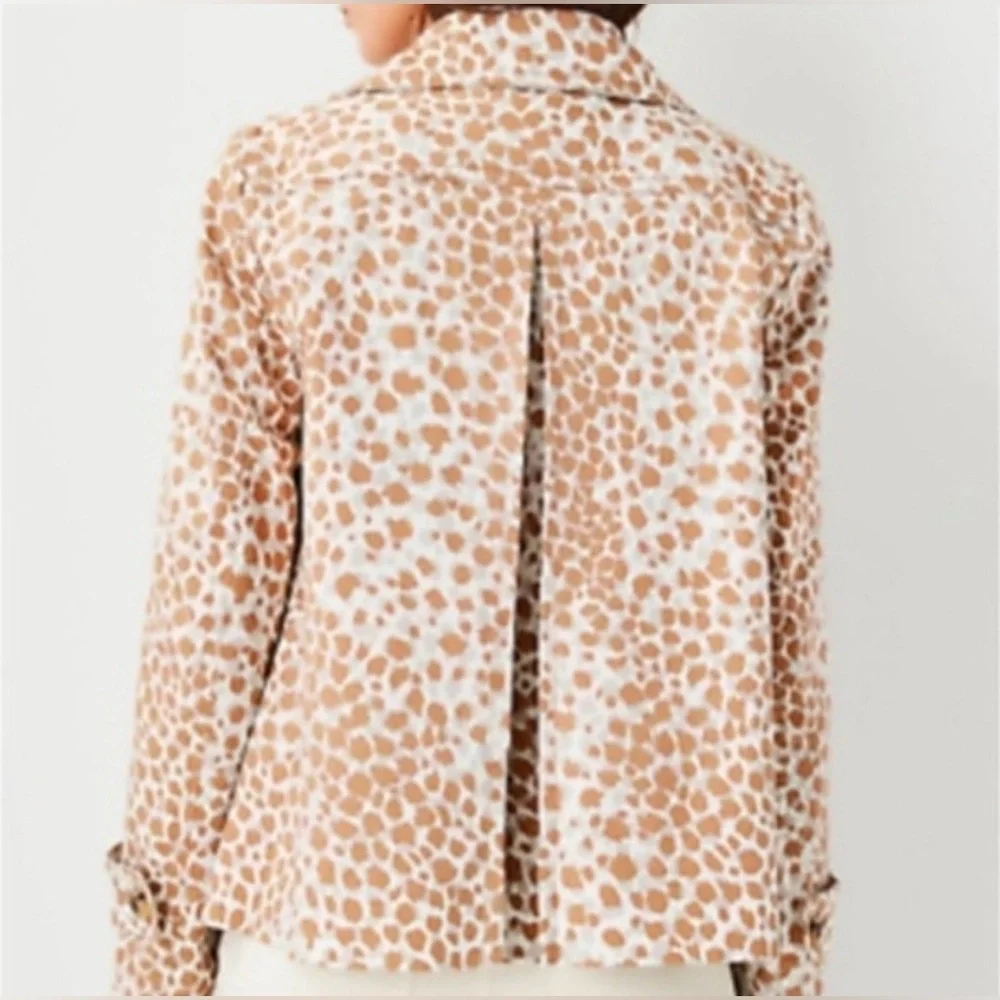 Ann Taylor Ivory Twill Animal Print Pea Coat Classic Preppy Stylish Modern Artsy - Picture 3 of 10